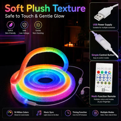 🌈 69% OFF | Plush RGB Neon Rope Light – Music Sync, Remote & 360° Glow