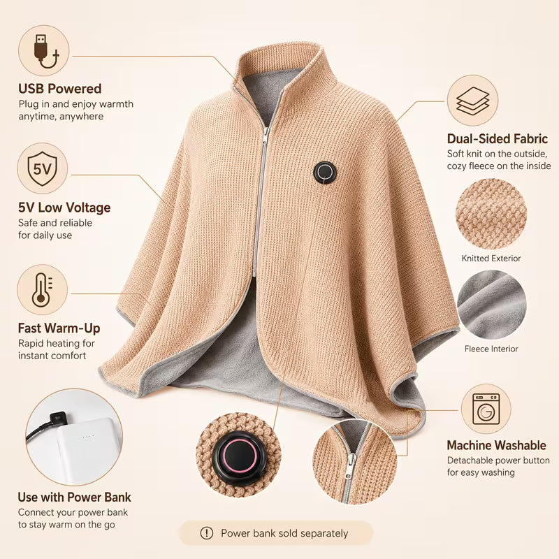 Apricot USB heated shawl with fleece lining
