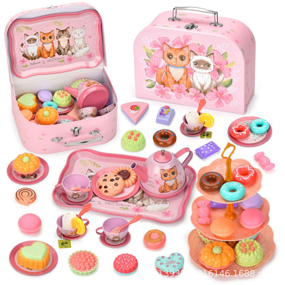 🌸LAST 48 HOURS SALE 49% OFF🦄Unicorn Castle Pretend Tin Teapot and dessert rack set❄️2