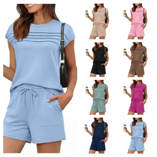 🔥LAST DAY SALE 60% OFF👍✨Women's Crew Neck Top & Drawstring Pants Short/Long Set