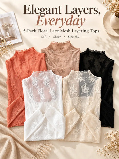 🎉This Week's Special Sales - ￡6.99✨🌸 Floral Lace Mesh Tops | Elegant Layering Set