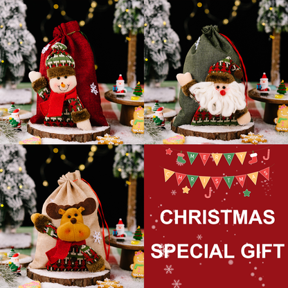 Drawstring Christmas Handmade 3D Xmas Linen Gift Bags