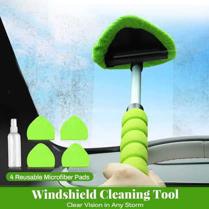 🚗 50% OFF – Extendable Windshield Cleaning Tool Set | 180° Rotating Car Window Cleaner with 4 Reusable Microfibre Pads