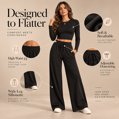 📢📢 60% OFF🔥 | Women's Chic Crop Top & Wide-Leg Drawstring Pants Set