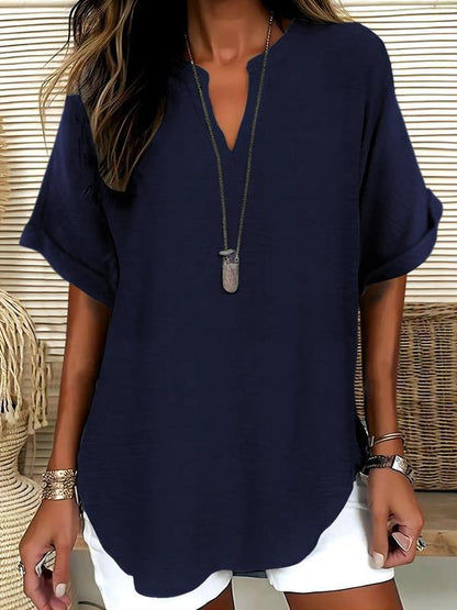 🔥LAST DAY SALE: ONLY ￡11.99!!✨👚Women's Plain Short Sleeve Blouse, Casual Solid Color Top for Daily Wear