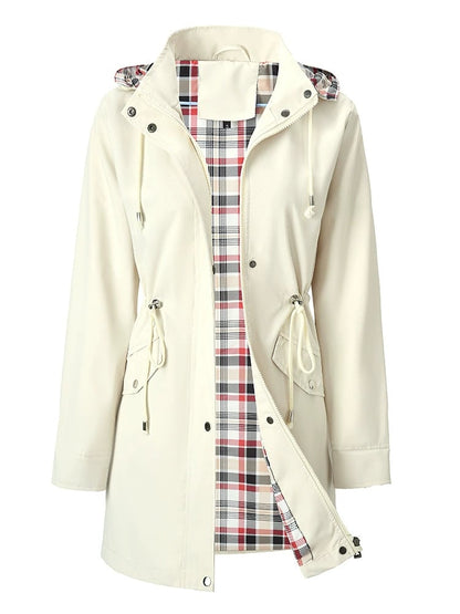 ☔ 50% OFF | Women's Waterproof Hooded Raincoat – Adjustable Waist & Plaid Lining