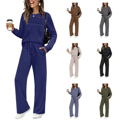 🔥 60% OFF ✨ Women’s 2-Piece Lounge Set – Crew Neck Top & Drawstring Trousers