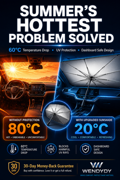 🔥 LAST DAY 50% OFF! 2026 Upgraded Car Windshield Sun Shade Umbrella | Foldable UV & Heat Protection | Easy-Open Car Sun Visor for Summer ☀️🚗