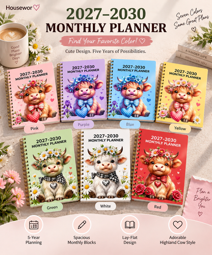 🔥 50% OFF 🐮 2026–2030 Highland Cow 5-Year Planner – Cute, Spacious & Perfect for Long-Term Planning
