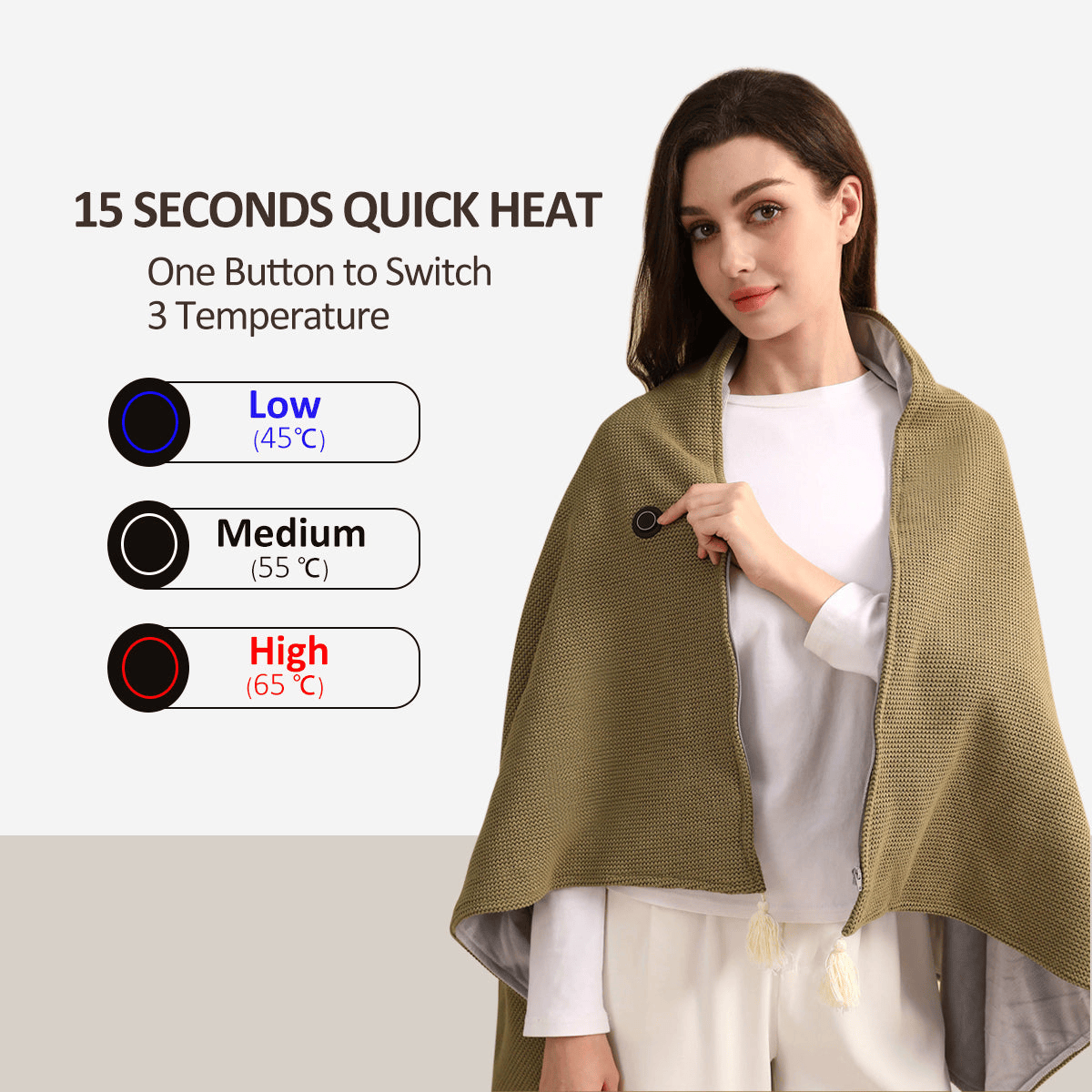 Heated shawl three temperature settings