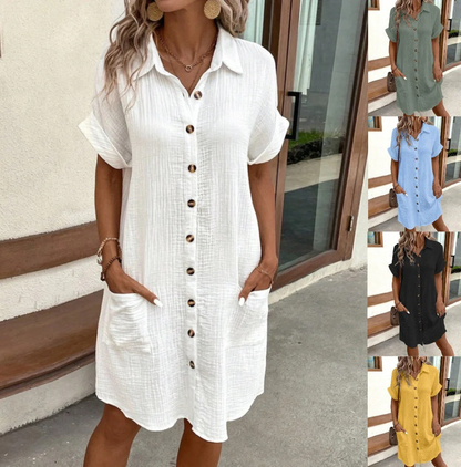 💥Limited Sale Only ￡12.99!!✨Short Sleeve Shirt Dress - Soft, Pocketed & Effortlessly Stylish💃