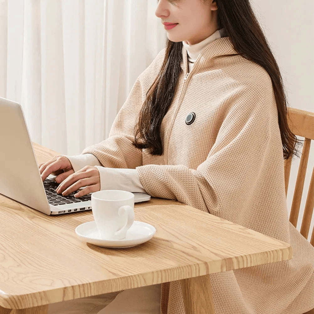 Heated shawl used while working at laptop