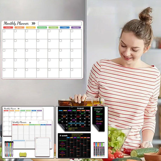 🔥 50% OFF 🗓️ Magnetic Dry-Erase Calendar Set – Reusable Fridge Planner for Family, Work & Weekly Tasks