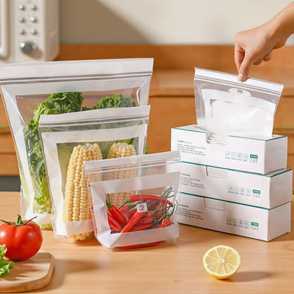 🔥 50% OFF! 🥑 Transparent Food-Grade Reusable Storage Bags | Reinforced Double-Seal Design | Leak-Resistant & Perfect for Food Storage ✨