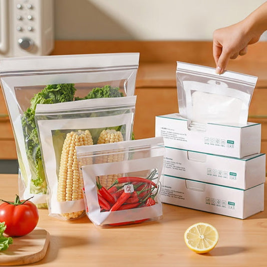 🔥 50% OFF! 🥑 Transparent Food-Grade Reusable Storage Bags | Reinforced Double-Seal Design | Leak-Resistant & Perfect for Food Storage ✨