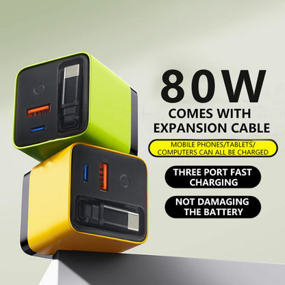 ⏰LAST DAY SALE 50% OFF!!🔥2026 New GaN USB-C Fast Charger with Retractable Cable, Multiport Charging Station (2 USB-C PD + 1 USB-A)