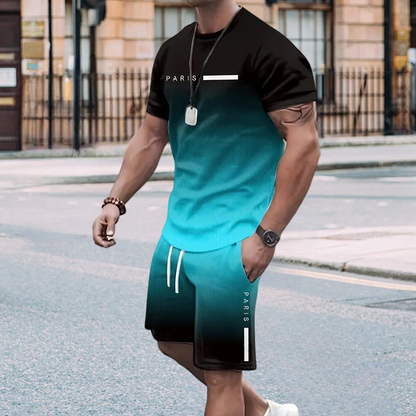 🏆Summer Cool Deal: ONLY ￡15.99!!😎Men's Gradient Color T-Shirt & Shorts Set
