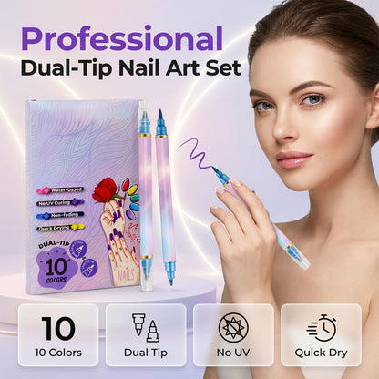 💅 BLACK FRIDAY BEAUTY SALE 50% OFF! 🌈 10-Colour Dual-Tip Nail Art Marker Pen Set – Get Creative!