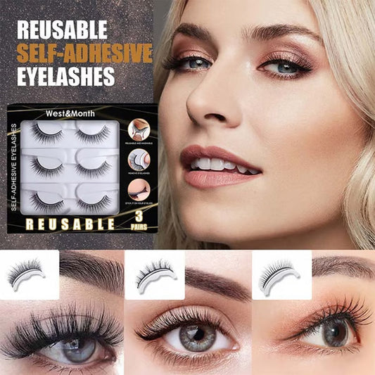 🔥 50% OFF 👁️ Reusable Self-Adhesive False Eyelashes – 3 Pairs, Glue-Free & Easy to Apply 💕