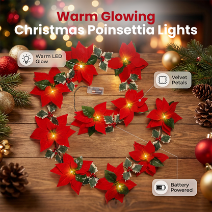 ✨ Bring Christmas Home Early 🎄 50% OFF Light-Up Poinsettia Garland – Warm Glow Anywhere, No Plug Needed!