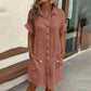 🔥50% OFF TODAY! 👗 Women's Buttoned Short Sleeve Pocket Shirt Dress ✨ Lightweight, Breathable & Perfect for Everyday Wear