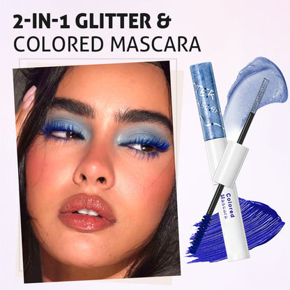 ⏳LAST DAY SALE 50% OFF! 🔥 2-in-1 Glitter & Coloured Mascara ✨ Double the Colour, Double the Sparkle 💖 Perfect for Parties, Festivals & Everyday Looks