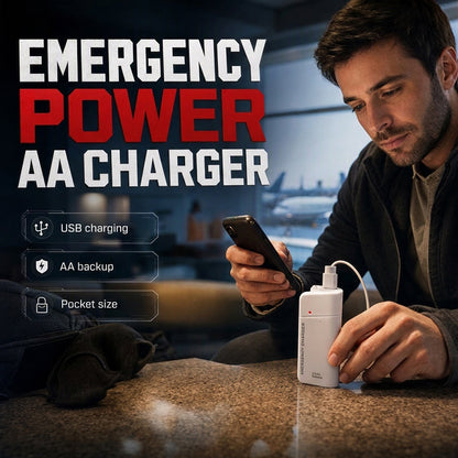 🔋 Emergency Phone Charger | AA Battery Powered Portable Power Bank | No Charging Needed | Built-In LED Flashlight for Travel, Camping & Emergencies 🔦