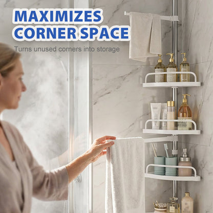 🔥 50% OFF! 🚿 Adjustable Telescopic Corner Shower Caddy | No-Drill Bathroom Storage Rack | Space-Saving & Easy to Install ✨