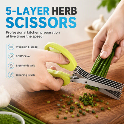 ⏳ 50% OFF! ✂️ 5-Blade Herb Scissors – Multi-Layer Kitchen Herb Cutter | Quickly Chop Chives, Parsley, Spring Onions & Fresh Herbs | Fast, Easy & Mess-Free