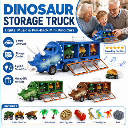 🦖 HOT SALE 50% OFF 🔥 Interactive Dinosaur Transporter Toy Truck with Lights, Music & Mini Dino Cars