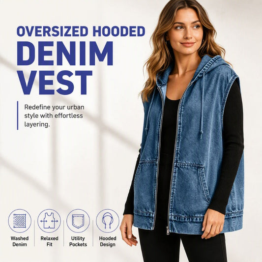 🔥 60% OFF 🧥 Women’s Oversized Hooded Denim Vest – Washed, Relaxed & Effortlessly Cool