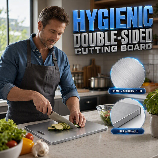 🔥 50% OFF 🍽️ Stainless Steel Double-Sided Cutting Board – One Board for Meat, Veggies & Everyday Prep ✨