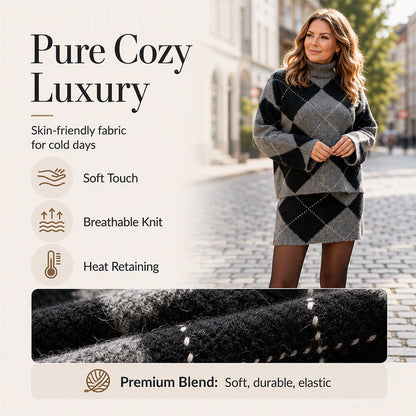 ⏳LAST DAY SALE ONLY ￡23.99!!🍂✨Women's Argyle Knit Sweater & Skirt Set – Elegant, Cosy & Effortlessly Chic