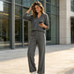 🔥 52% OFF | 👗Women’s V-Neck 2-Piece Set – Wide-Leg Pants & Relaxed Top
