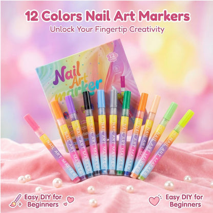 💅 50% OFF | 12-Color Nail Art Marker Set – 0.5mm Fine Tip for Easy DIY Designs