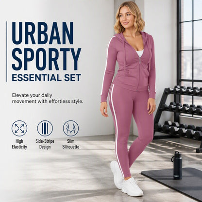 🔥 50% OFF 👟 Women’s Striped Zip-Up Hoodie & Pants Set – Stretchy, Flattering & Effortlessly Sporty