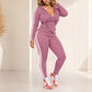 🔥 50% OFF 👟 Women’s Striped Zip-Up Hoodie & Pants Set – Stretchy, Flattering & Effortlessly Sporty
