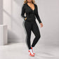 🔥 50% OFF 👟 Women’s Striped Zip-Up Hoodie & Pants Set – Stretchy, Flattering & Effortlessly Sporty