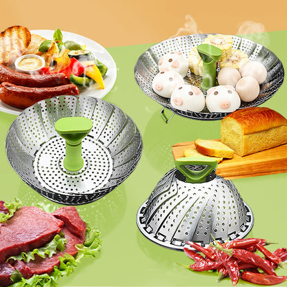 💖LAST DAY SALE 49% OFF🥦 Expandable Stainless Steel Steamer Basket – Foldable Pot Insert for Veggies, Dumplings & More