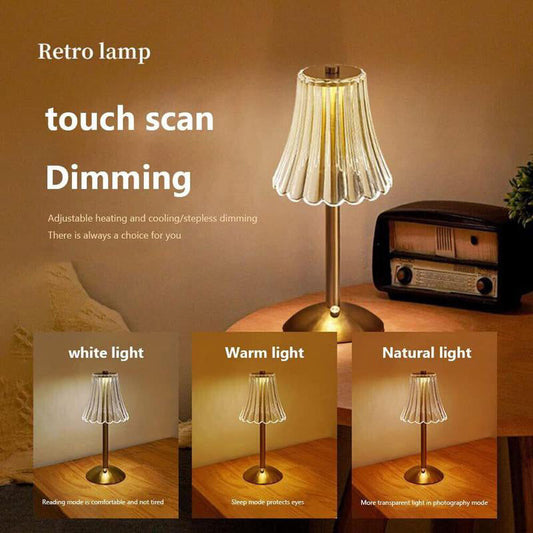 🔥 50% OFF 💡 Retro Rechargeable Table Lamp – Touch Dimming, 3 Light Tones & Cordless Design