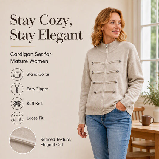 🔥 50% OFF ✨ Women’s Zip-Up Knit Cardigan – Stand Collar & Relaxed Fit