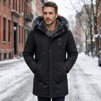 🔥 51% OFF | Men's Warm Hooded Mid-Length Parka – Weather-Resistant Winter Jacket