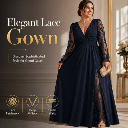 ✨🔥50% OFF✨ Women’s V-Neck Lace A-Line Maxi Dress – Elegant Occasion Style
