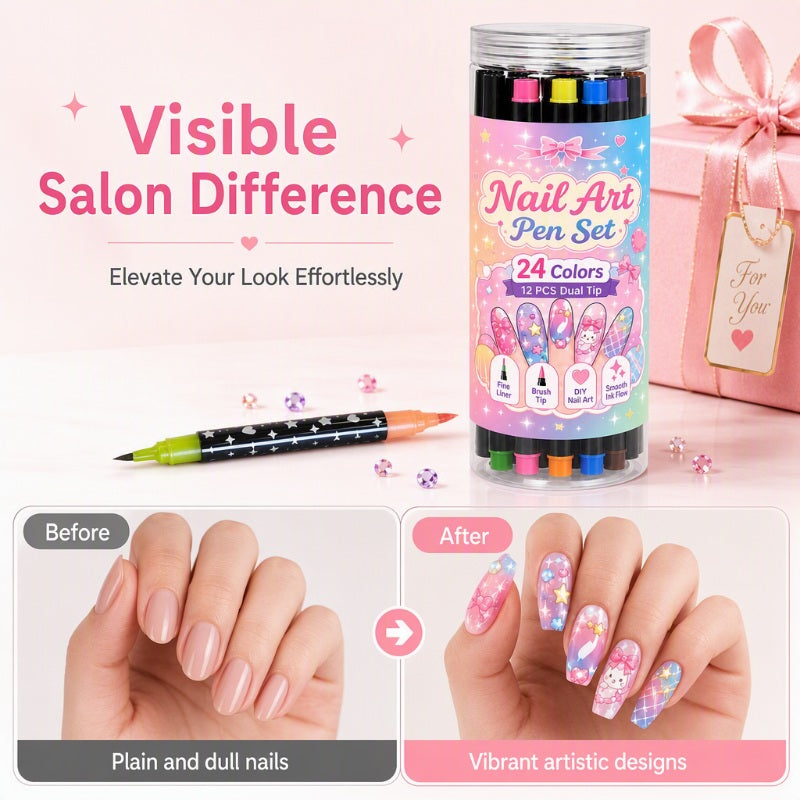 24 colour dual-ended manicure pens