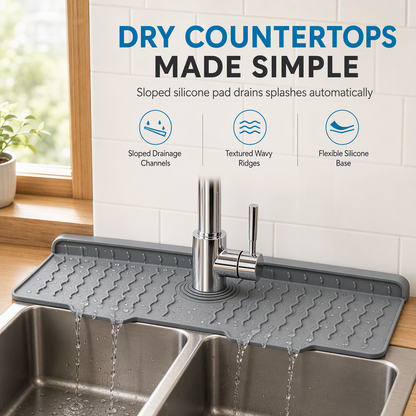 🥳2026 HOT SALE🥳💞50K+ SOLD! 🧽💧 50% OFF! Silicone Faucet Splash Guard Mat – sloped drain, cuttable, keeps countertops dry. Fits various sinks! 🛡️✅