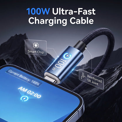 ⚡ 50% OFF | 100W USB-C Fast Charging Cable – Smart Chip & Braided Design