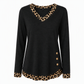 🔥 50% OFF – Women’s V-Neck Leopard Trim Knit Top – Soft Long Sleeve Sweater