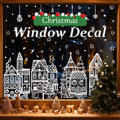 🎄 50% OFF | Christmas Village Window Cling Set – 78 Reusable Static Decals