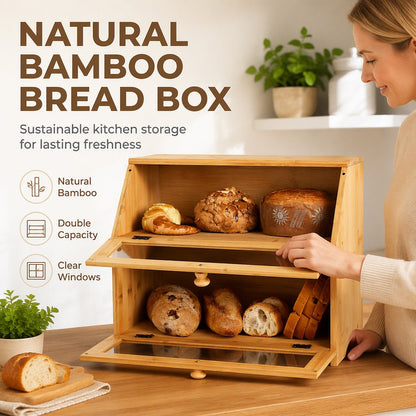 🔥 50% OFF | Bamboo Double-Layer Bread Box – Fresh, Tidy & Space-Saving