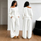 🔥 50% OFF | Women's Off-Shoulder Lounge Set – Wide-Leg Pants & Relaxed Fit